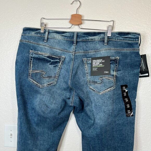 Silver Jeans Girlfriend Universal Fit Mid Rise Skinny Leg Eco-Friendly jeans 24 - Picture 3 of 12